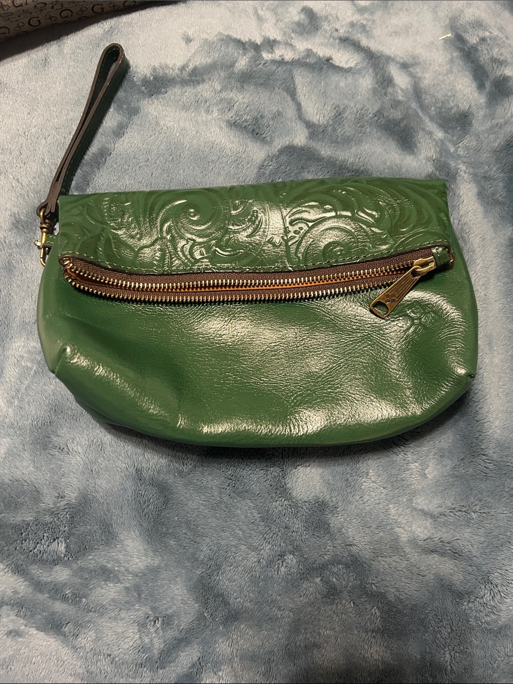 Patricia Nash Green Embossed Leather Wristlet Clutch with Gold Hardware
